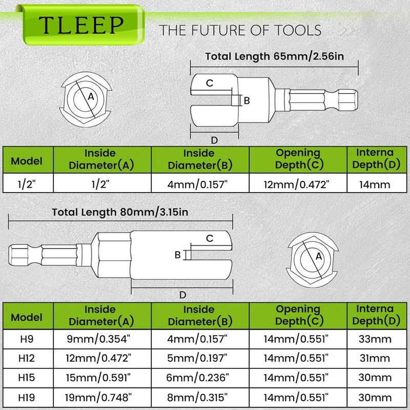 TLEEP Wing Nut Driver 1/2" 9mm 12mm 15mm 19mm and Wire Nut Twister, 1/4" Hex Nut Driver Set for Impact Drill, Hurricane Shutter Hardware for Panel Nuts Screws Bolt Eye C Hook Q-Hanger Wire Twisting - Image 5
